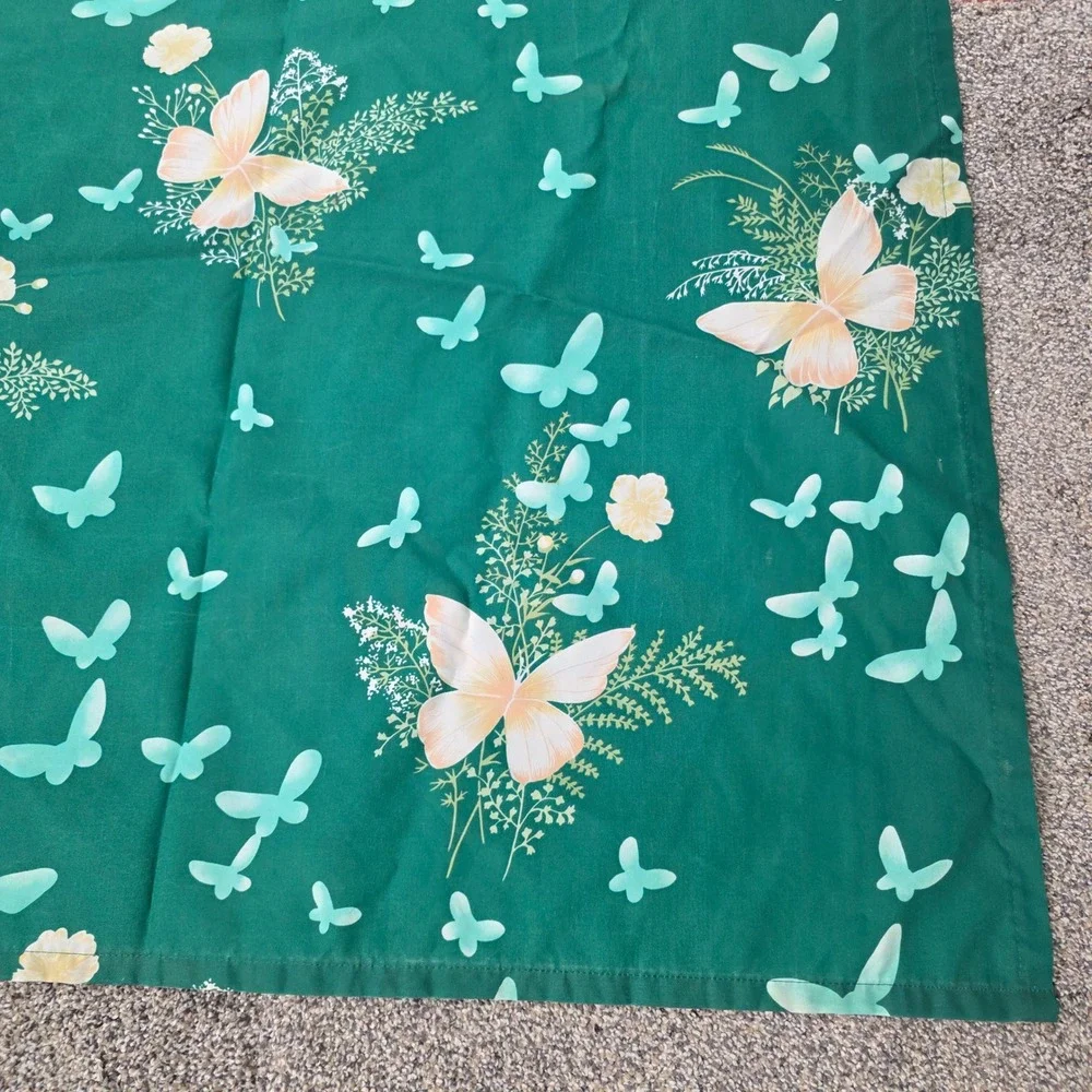 Vintage Butterfly Floral Shower Curtain Emerald Green Retro Nature 69x70‎